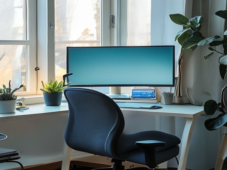 Ergonomisk skrivebord med riktig belysning og stilling